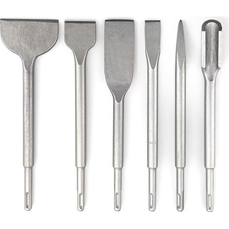 Ensemble de Burins de 250 mm avec Tige SDS plus pour Marteau Perforateur Électrique, Foret à Pointe Rainurée et Burin Plat, Outils de Maçonnerie pour Mur de Briques en Béton (1/5)