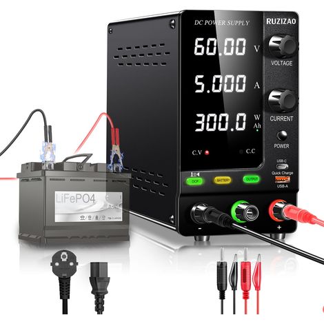 Alimentation de Laboratoire 60V 5A, 300W Encodeur et Affichage LED à 4 Chiffres Alimentation Stabilisée Réglable pour Chargement de Batterie 6V48V Interrupteur de Sortie Détection de Charge (1/5)