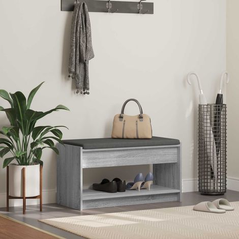 Flurbank mit Kissen mit Regal Graues Sonoma 83 x 38 x 45 cm