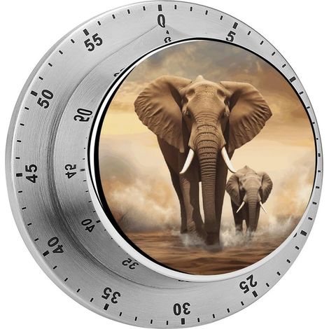 Minuteur éléphant et bébé éléphant, magnétique en acier