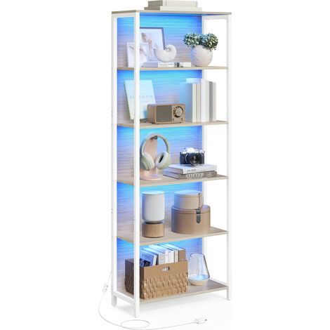 Bibliothèque LED à 6 Niveaux, Étagère à Lumière Réglable, Meuble de Rangement avec Cadre en Acier, 30,3 x 60 x 178,6 cm, pour Salon, Chambre, Bureau, Beige Naturel LLS120LL01 (1/5)