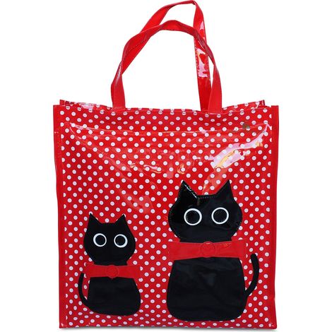Sac pour femme en plastique enveloppe réutilisable pour les courses de sacs avec fermeture éclair décontractée, universelle, fantaisie chat, idée cadeau, rouge, Medium (1/2)