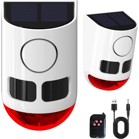 Détecteur de Mouvement Solaire extérieur - 110 DB - Bruit Fort - 4 Modes de Fonctionnement - Lumière stroboscopique avec USB - pour la Maison, la Villa, la Cour, Le poulailler, la Ferme, la (1/5)
