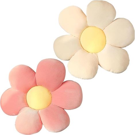 Coussin Fleur 40 x 40cm Coussin Marguerite Coussin de siège en Forme de Fleur Tapis de Sol Coussins de siège Canapé pour la Maison Le canapé et la Voiture Rose et Blanc (1/3)