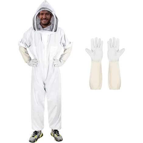 Combinaison d'apiculteur pour hommes et femmes, costume d'apiculteur avec gants d'apiculteur, capuche avec voile, combinaison d'apiculteur intégrale pour apiculteurs professionnels et débutants (XL) (1/5)