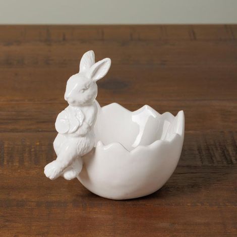 Coquetier lapin blanc dolomite 8x6x8cm (1/4)