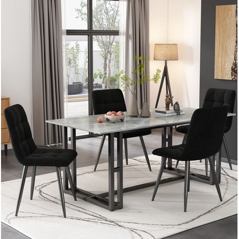 Esszimmerstuhl (4 St), Schwarz,4er-Set Polsterstuhl Design Stuhl mit Rückenlehne,Sitzfläche aus Samt Gestell aus Metall (1/5)