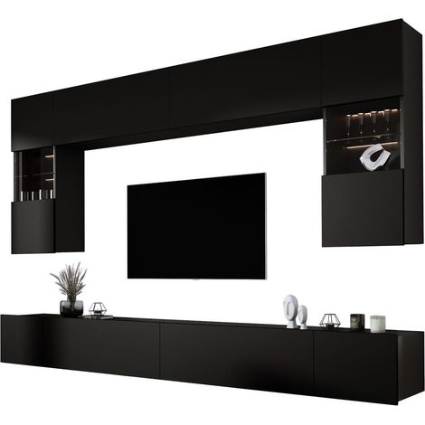 Elément mural : Noir Mat, largeur : 300 cm, hauteur : RÉGLABLE, profondeur : 42 cm (1/4)