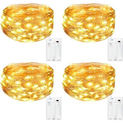 Guirlande Lumineuse [Lot de 4], Mini Guirlande LED a Pile 5m 50 LEDs Intérieur et Extérieur Décoration Lumière pour Chambre Noël Mariage Soirée Maison Jardin (Blanc Chaud) (1/5)