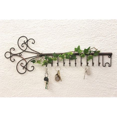 Porte-clés mural 56 cm avec barre à crochets, tableau organisateur de clés pour entrée, référence 101852 (1/5)