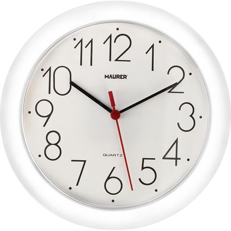 MAURER reloj de pared ø 25 cm. color blanco , Reloj analogico de pared- Díametro: 25 cm.- Color blanco.- Marco y protector frontal realizado en plastico.- F (1/4)