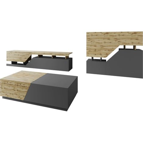 Conjunto de salón Comfivo Daldune II, Antracita + Roble wotan