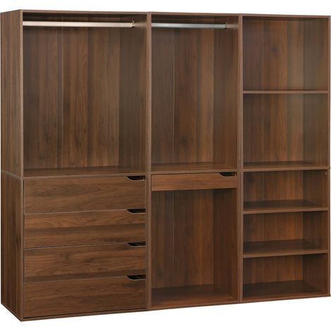 Modular wardrobe kit with 3 elements, shelves, drawers, hanging rail, trouser rack, walnut colour 200 x 45 x 180 cm - Nepal (1/5)