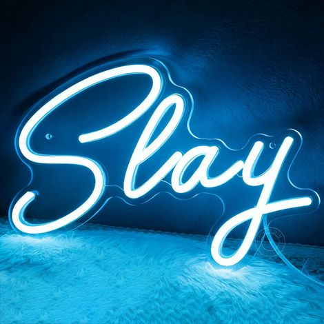 Enseigne néon « Slay » – Déco LED cool pour chambre « Preppy », salle de jeux ou bureau idéale pour club, pub, bar ou centre de jeux – Veilleuse USB (11,8 x 8 pouces) (1/5)