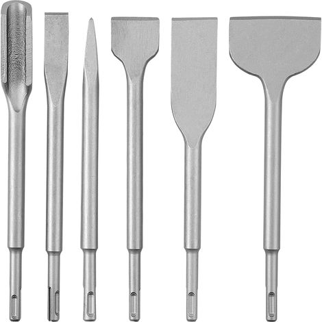 Set di 6 scalpelli per cemento, set di punte per trapano a percussione, include scalpello a punta, scalpello piatto da 20 mm, 40 mm, 75 mm, scalpello per piastrelle da 35 mm e scalpello a U (1/5)