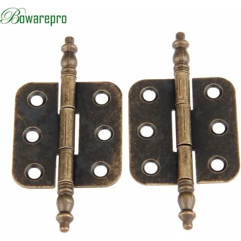 bowarepro Lot de 2 charnières à tête couronne en bronze antique 70 x 35 mm, 6 trous, pour coffrets cadeaux de bijoux, quincaillerie pour meubles et armoires (1/5)