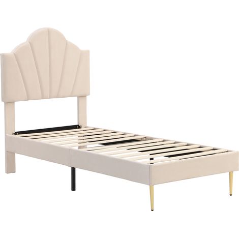 Cama capitoné de terciopelo beige 90 x 200 cm con cabecero ajustable (1/5)