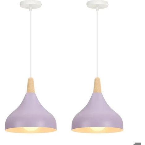 2x Lustre Moderne 20cm,E27 Suspension Luminaire Vintage Abat-jour en Métal Bois Design Style Goutte Chapeau Plafonnier Retro (1/5)