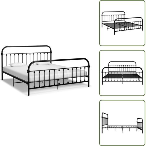 Cadre de lit sans matelas avec tête de lit noir 180x200 cm - Cadre De Lit - Lit Double - Lit Metal - Lit Design - Literie (1/5)