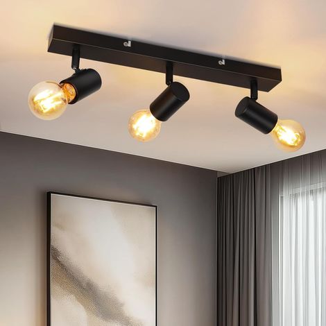 LED Ceiling Light with 3 Swivelling E27 Spotlights – Retro Ceiling Light E27 (Bulbs Not Included) – Black Design for Living Room, Kitchen, Hallway – Max 60 W – Easy Installation (1/5)