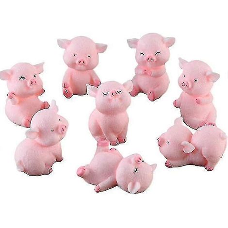 Figurines de cochons miniatures (8 pièces), adorables figurines de cochons roses, décorations de gâteaux pour un jardin féérique ou une décoration de bureau à Noël. (1/4)