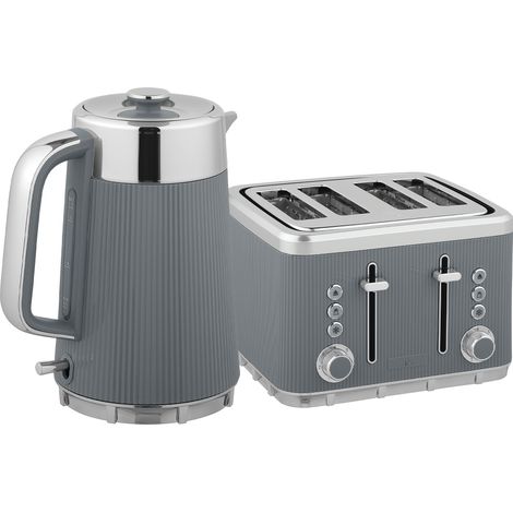 GagaBouilloire 1,7L 2200W et grille-pain 4 tranches set petit-dejeuner gris (1/5)