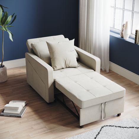 ELEGANT Living Room Recliner Sofa 3-in-1 Multifunctional Sofa Bed Adjustable Backrest High-bounce Sponge Easy Clean Surface, Cream 81x87x77.5cm (1/5)