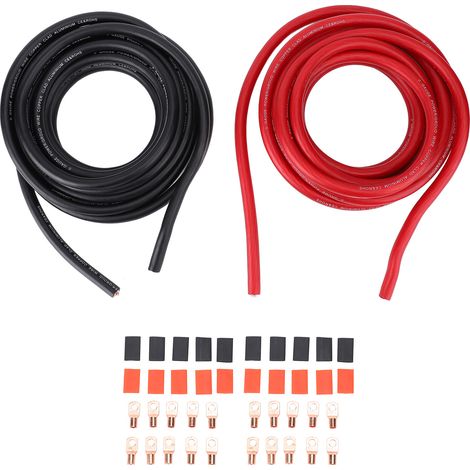 Fil de calibre 1/0 20 pieds rouge noir câble de terre d'alimentation automobile en cuivre Flexible avec Tube thermorétractable de queue de ligne (1/5)