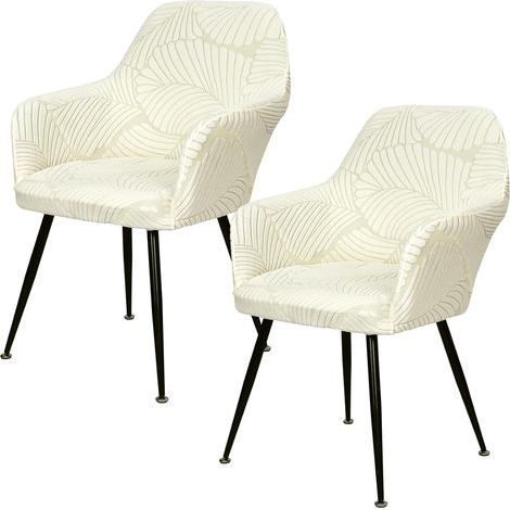 Lot de 2 Housses de Chaise de Salle à Manger avec Accoudoirs en Jacquard Extensibles Amovibles et Lavables pour Salle à Manger (2, Beige, Universel) (1/5)