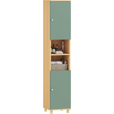 Meuble Colonne Salle de Bain Rangement 2 Placards Portes Vertes 2 Niches et Étagères Réglables 30 x 30 x 166 cm (1/5)