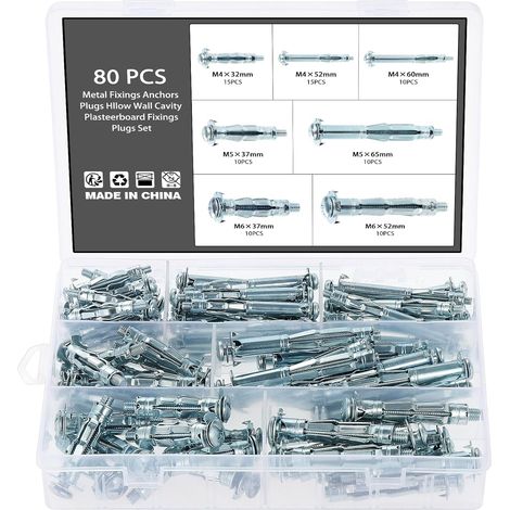 80 Pcs Pince Cheville Molly Moly Placo a Metalique, Expansion pour Placoplâtre Gypsum Gips, Cheville Parapluie Métallique, kit d'ancrage Mural Creux (1/5)