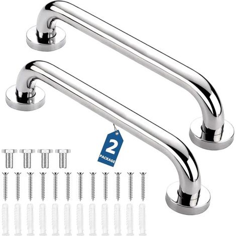 Juego 2 barras apoyo Barras apoyo antideslizantes acero inoxidable ducha, Asas acero inoxidable, Barras apoyo seguridad antideslizantes, 30 cm (1/5)