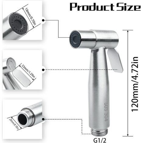 FOREHILL Douchette WC, Douchette Toilette WC, Pulvérisateur de Baignoire Portatif pour Toilettes Kit de Pulvérisateur de Bidet en Acier Inoxydable (1/4)
