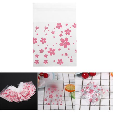 100 Sacs en Plastique à Motifs Fleuris pour Mariage, Cookies, Biscuits, Bonbons (Cerisier Oriental 7x7cm) (1/5)