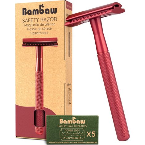 Bambaw, maquinilla de afeitar reutilizable, roja (1/5)