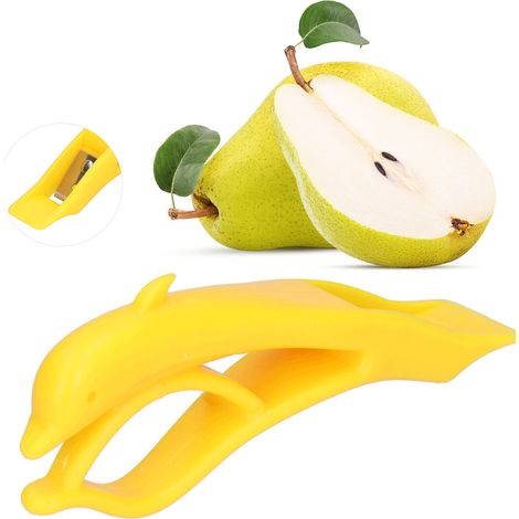 Éplucheur à fruits en forme de dauphin, manuel, multifonctionnel, outil de cuisine pour poires et pommes de terre (jaune) (1/5)