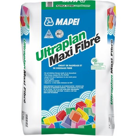 Mapei – Ragréage fibré P4S 25 kg – Épaisseur 3 à 30 mm – Prise rapide 1h – Compatible carrelage, bois, PVC – Application fluide et autolissante