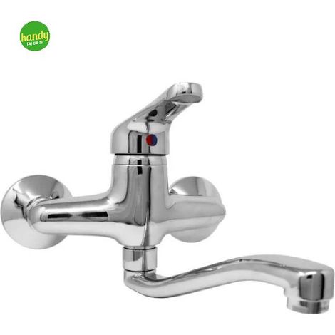 Rubinetto miscelatore monocomando lavello cromato a parete con canna a snodo serie pegaso bianco 1/2" PAFFONI (1/2)