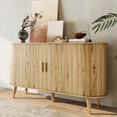 Buffet bas de rangement 140x40x79.5 cm pour salon - 2 portes coulissantes et 2 tiroirs en bois mdf style scandinave - naturel (1/5)