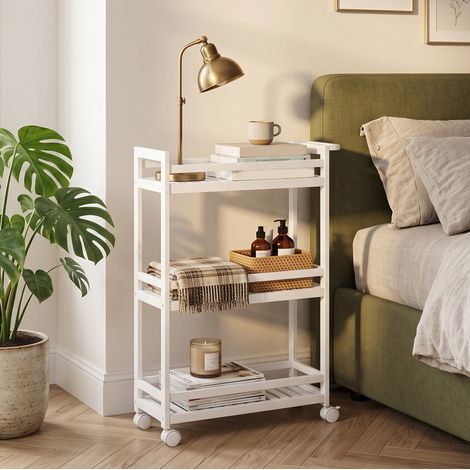 Carrito de cocina de bambú blanco 55x20x75 cm con almacenaje FloraGrace (1/5)