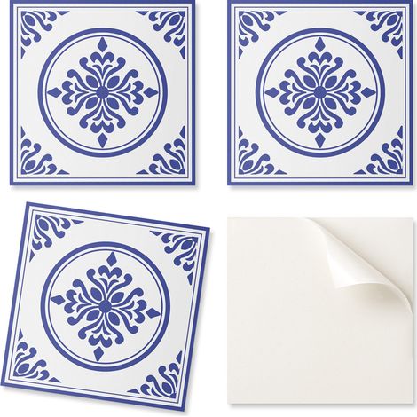 Azulejos decorativos de vinilo con gr谩ficos para cocina o ba帽o. Dise帽o de c铆rculos y flores. 20x20x20 cm.