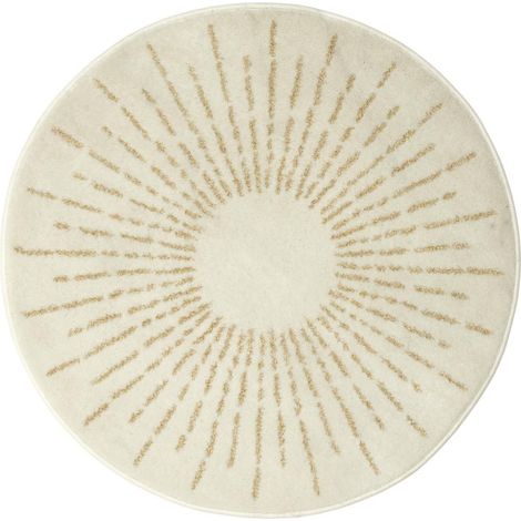 Paris Prix – Tapis rond enfant 80cm – Design soleil métallisé – Polypropylène et polyester – Tapis déco beige (1/4)