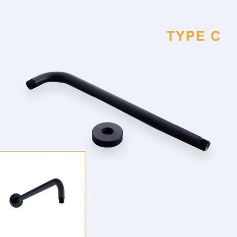 (Type C) Bras de douche mural ou plafond en acier inoxydable, support pour pommeau de douche effet pluie, carré ou rond, noir (1/4)