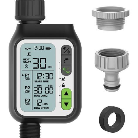 Minuterie Arrosage Automatique pour Jardin, Programmateur d'Arrosage Extérieur, Minuteur Arroseur avec Grand Écran LCD (1/5)