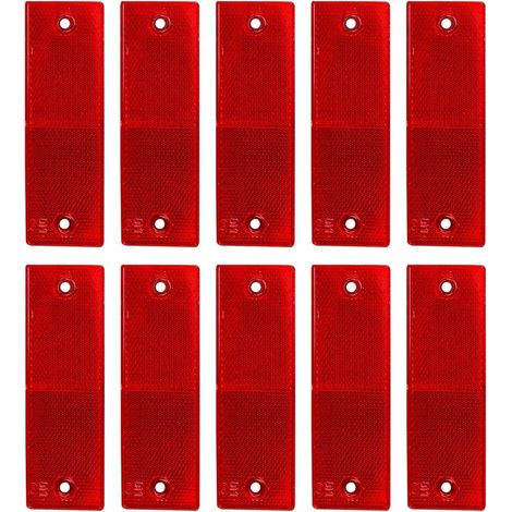 10 Catadioptres Rectangulaires, Adhésif Fort, Plastique Résistant, Rouge, Pour Camions Caravanes Bateaux (1/5)