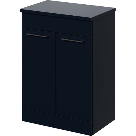 Napoli 390 Deep Blue 600mm 2 Door Vanity Unit for Countertop Basins - 600mm - Gunmetal Grey 160mm Handle
