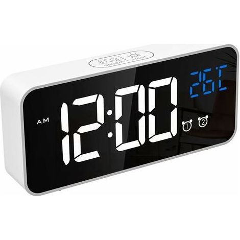 Digitaler Wecker, LED-Digitaluhr mit Temperaturanzeige/Schlummerfunktion/2 Alarme/12/24-Stunden-Anzeige/USB-Ladeanschluss/16 Melodien (Reinweiß) (1/5)