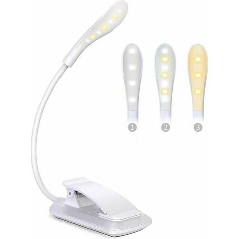 Lampe de Lecture - - Liseuse Clip Rechargeable - 360° Flexible - 3 Températures de Couleur - 7 LED (1/4)