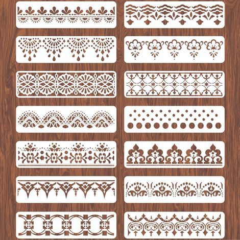 Lot de 14 pochoirs muraux réutilisables en dentelle et fleurs - 30 x 8 cm - Motifs floraux mexicains - Peinture à faire soi-même pour meubles en bois, décoration de chambre à coucher (1/5)