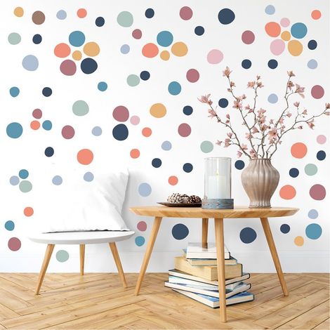 JSSEVN-10 Láminas de pegatinas de pared, calcomanías de pared de lunares irregulares, decoración de pared removible, para baño, sala de estar, dormitorio. (1/5)